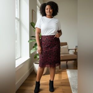 Lucy Burgundy and Black Lace Pencil Skirt